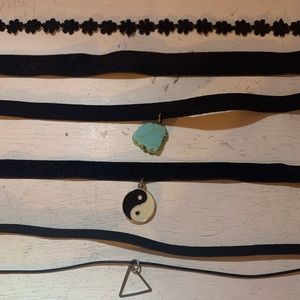 ✨Lot of Seven Black Felt Choker Necklaces
